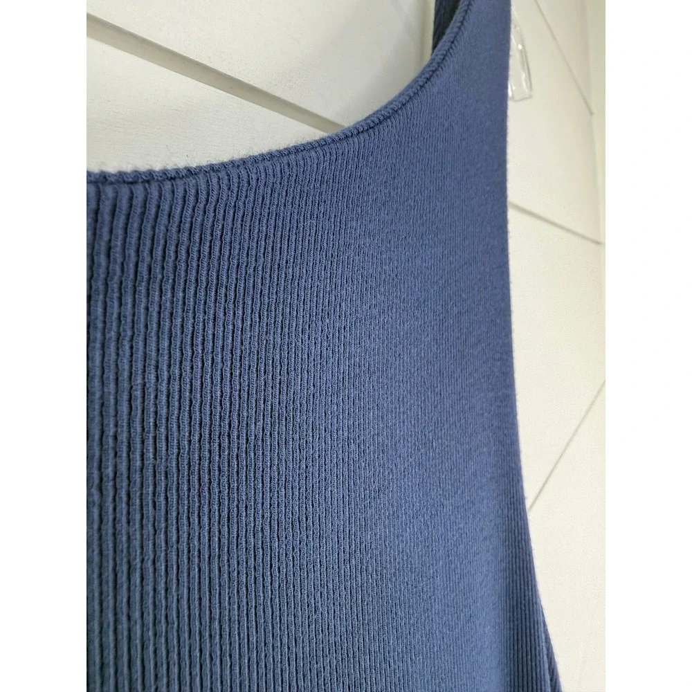 Cozy Earth BAMBOO RIB KNIT Women‎ L V-NECK TANK LOUNGE DRESS NAVY COMFORT
